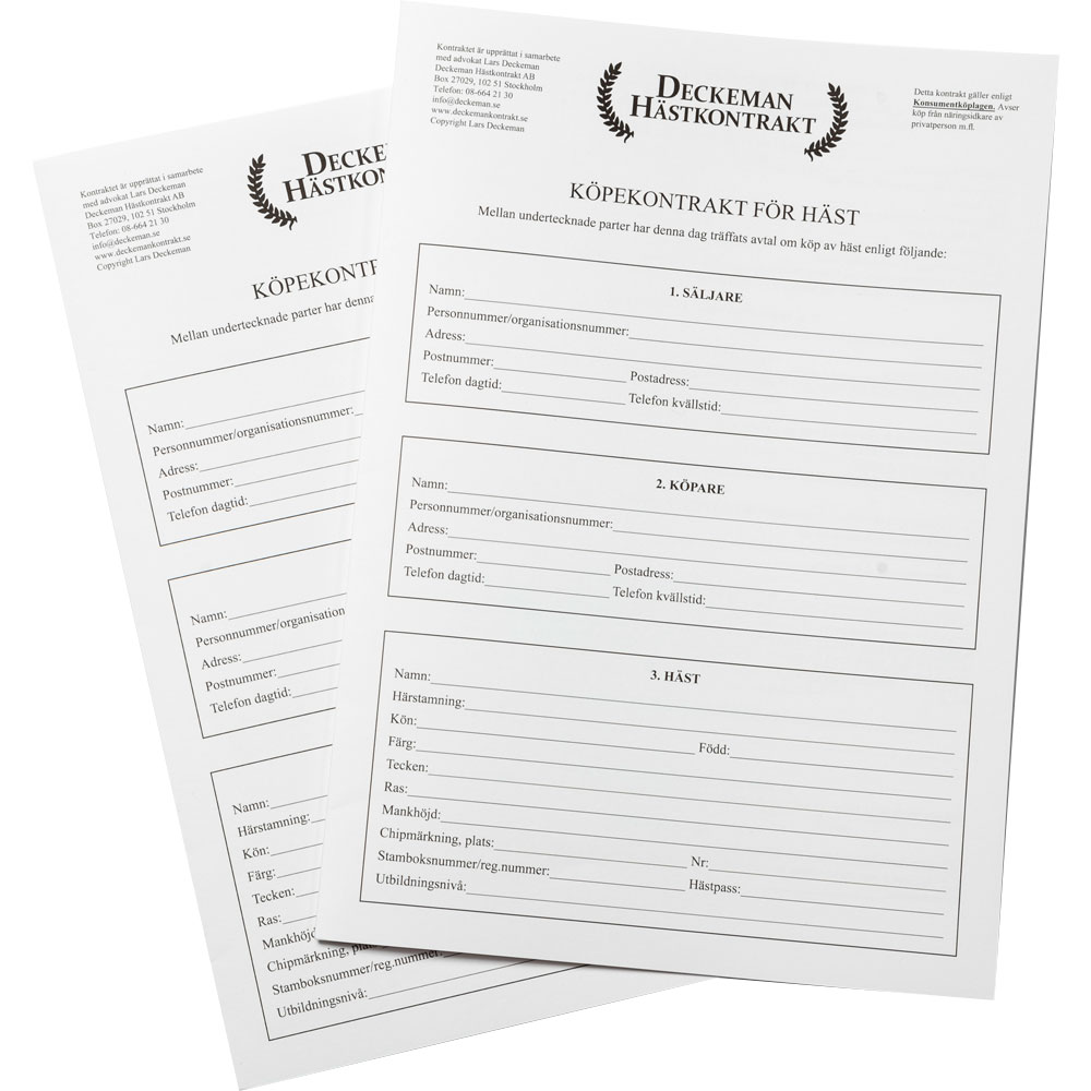 Kjøpekontrakt häst - för näringsidkare