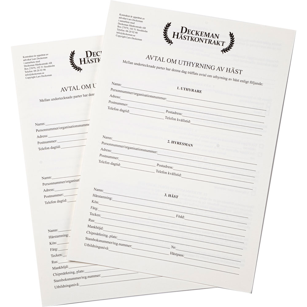 Avtale - uthyrning av häst